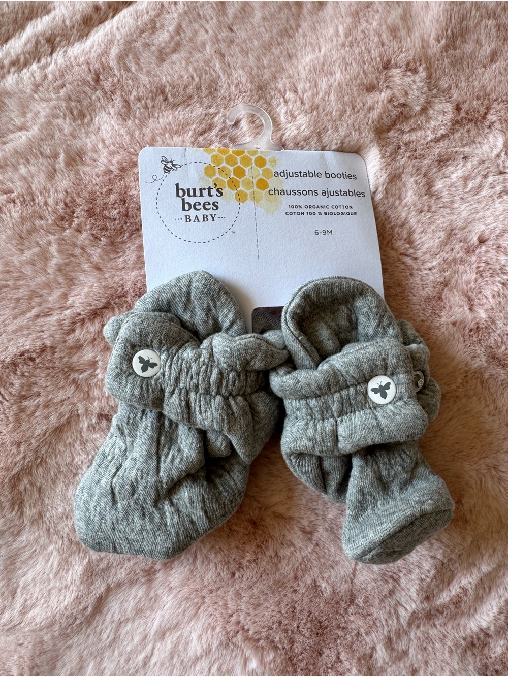 NWT Burt’s Bees Baby Organic Cotton Adjustable Booties Gray Size 6-9months